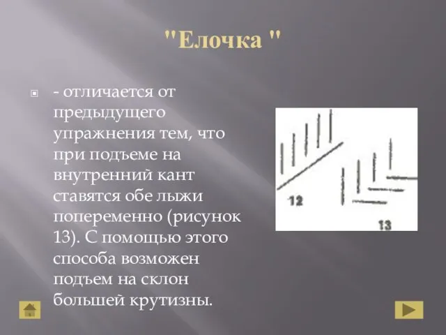 "Елочка " - отличается от предыдущего упражнения тем, что при подъеме на