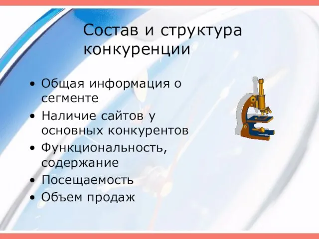 Состав и структура конкуренции Общая информация о сегменте Наличие сайтов у основных