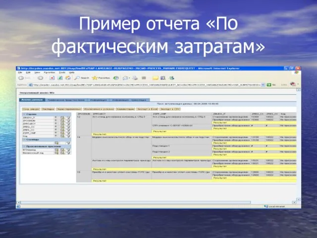 Пример отчета «По фактическим затратам»