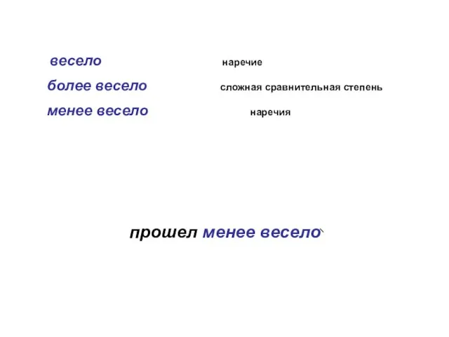 весело наречие более весело сложная сравнительная степень менее весело наречия прошел менее весело