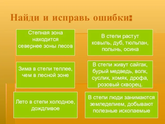 Степная зона находится севернее зоны лесов В степи растут ковыль, дуб, тюльпан,