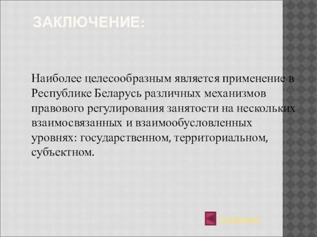 ЗАКЛЮЧЕНИЕ: Наиболее целесообразным является применение в Республике Беларусь различных механизмов правового регулирования