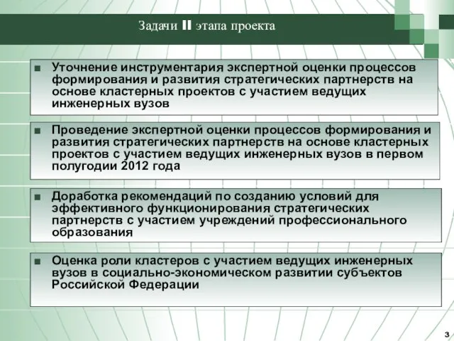 Задачи II этапа проекта Уточнение инструментария экспертной оценки процессов формирования и развития