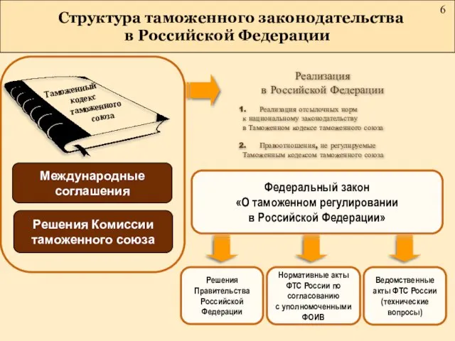 Структура таможенного законодательства в Российской Федерации Реализация в Российской Федерации Решения Правительства