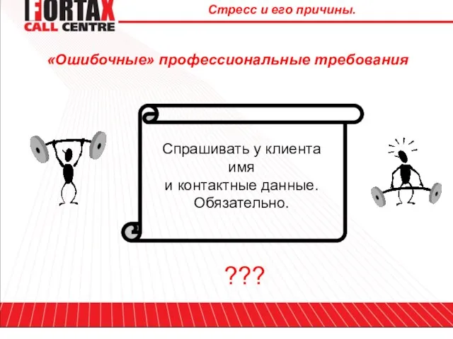 Стресс и его причины. «Ошибочные» профессиональные требования Спрашивать у клиента имя и контактные данные. Обязательно. ???