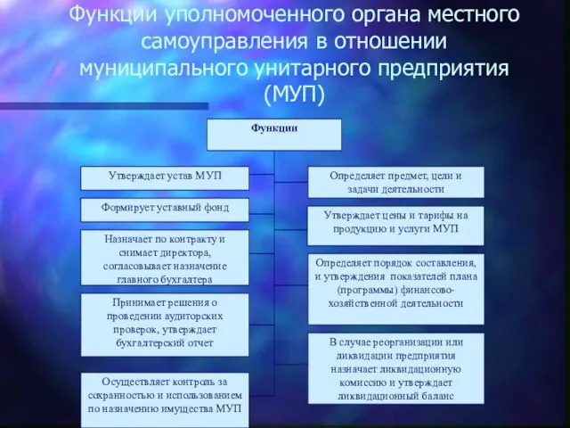 Функции уполномоченного органа местного самоуправления в отношении муниципального унитарного предприятия (МУП)