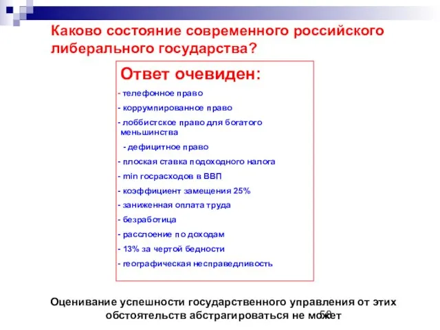 Каково состояние современного российского либерального государства? Ответ очевиден: телефонное право коррумпированное право