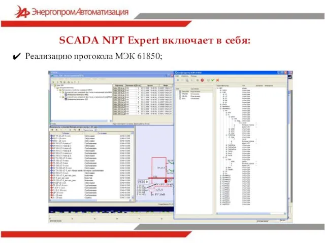 Реализацию протокола МЭК 61850; SCADA NPT Expert включает в себя: