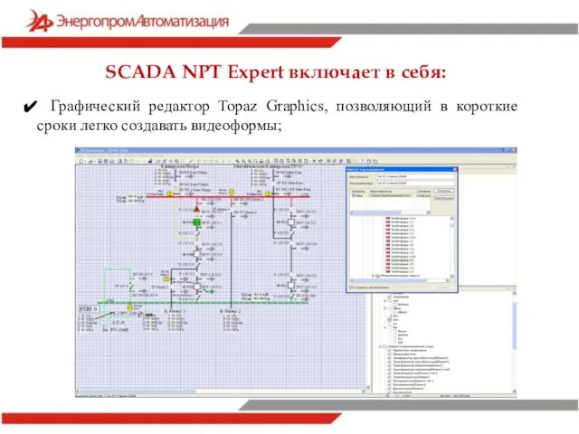 Графический редактор Topaz Graphics, позволяющий в короткие сроки легко создавать видеоформы; SCADA