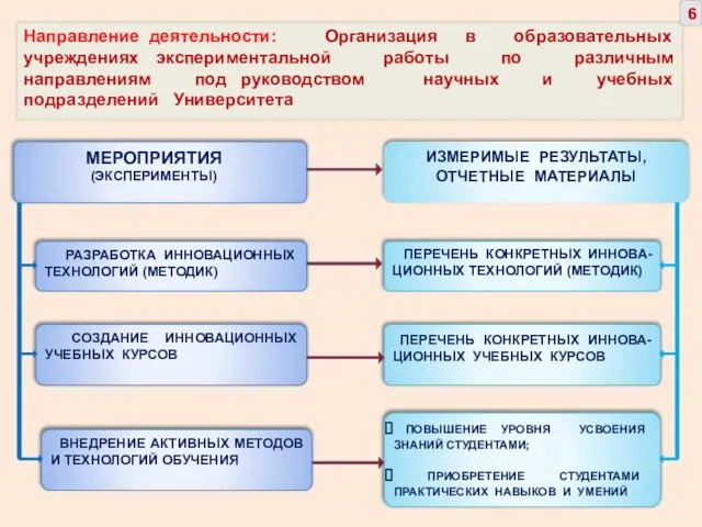 Направление деятельности: Организация в образовательных учреждениях экспериментальной работы по различным направлениям под