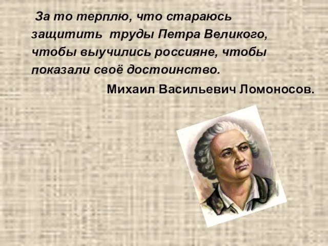 За то терплю, что стараюсь защитить труды Петра Великого, чтобы выучились россияне,