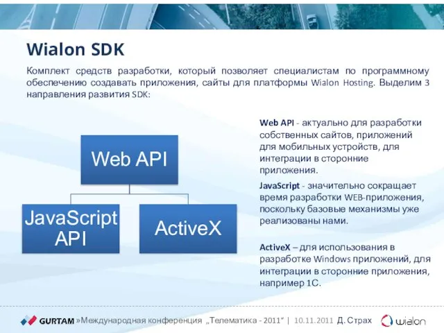 Wialon SDK Комплект средств разработки, который позволяет специалистам по программному обеспечению создавать