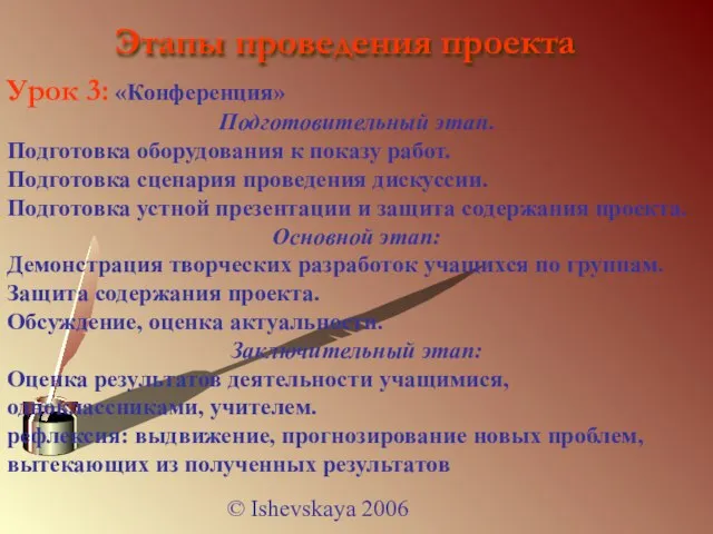 © Ishevskaya 2006 Урок 3: «Конференция» Подготовительный этап. Подготовка оборудования к показу