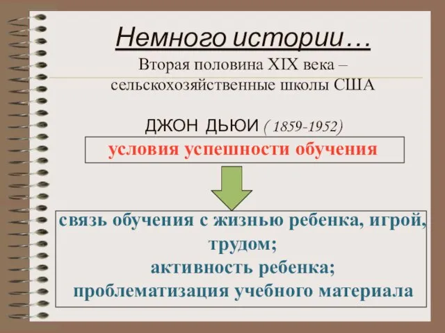 Немного истории… Вторая половина XIX века – сельскохозяйственные школы США ДЖОН ДЬЮИ