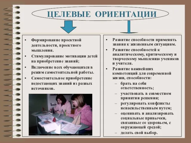 ЦЕЛЕВЫЕ ОРИЕНТАЦИИ Формирование проектной деятельности, проектного мышления. Стимулирование мотивации детей на приобретение