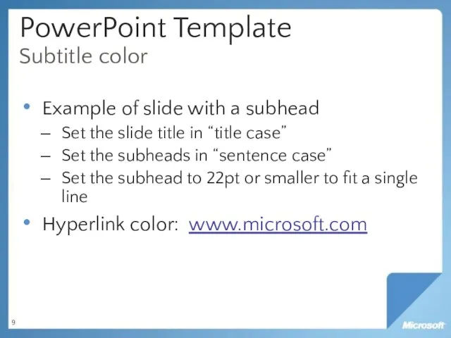 PowerPoint Template Subtitle color Example of slide with a subhead Set the