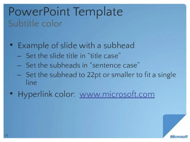 PowerPoint Template Subtitle color Example of slide with a subhead Set the