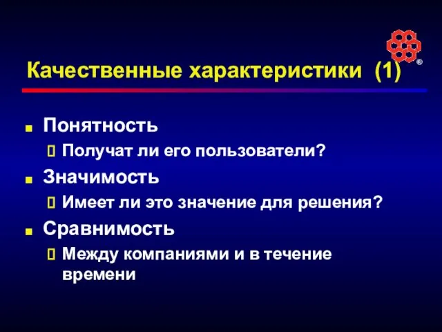 Качественные характеристики (1) Понятность Получат ли его пользователи? Значимость Имеет ли это