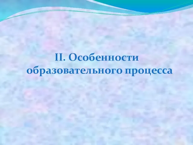 II. Особенности образовательного процесса