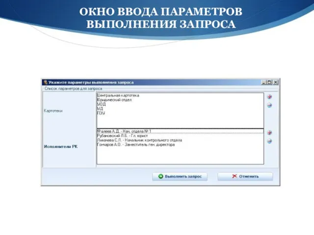 ОКНО ВВОДА ПАРАМЕТРОВ ВЫПОЛНЕНИЯ ЗАПРОСА