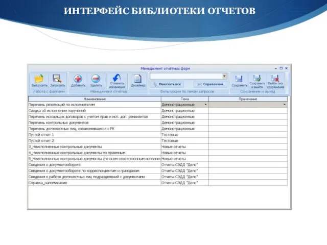 ИНТЕРФЕЙС БИБЛИОТЕКИ ОТЧЕТОВ