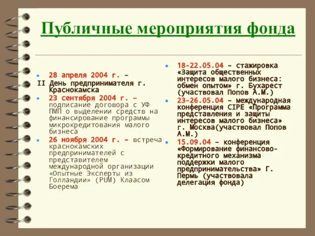 Публичные мероприятия фонда 28 апреля 2004 г. – II День предпринимателя г.