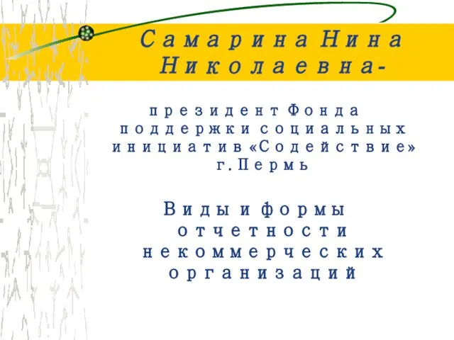 Самарина Нина Николаевна- президент Фонда поддержки социальных инициатив «Содействие» г. Пермь Виды