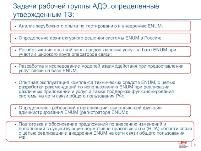 Задачи рабочей группы АДЭ, определенные утвержденным ТЗ: Анализ зарубежного опыта по тестированию