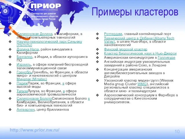 Примеры кластеров Силиконовая Долина, в Калифорнии, в области компьютерных технологий Научно-технологический парк