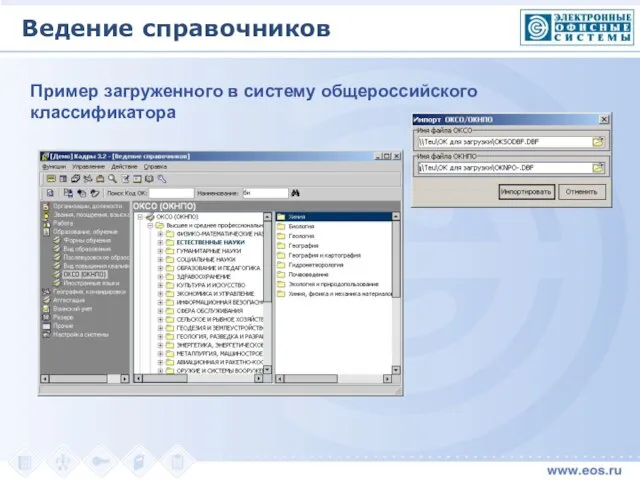 Пример загруженного в систему общероссийского классификатора Ведение справочников