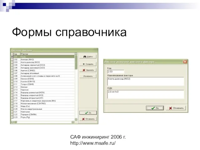САФ инжиниринг 2006 г. http://www.msafe.ru/ Формы справочника