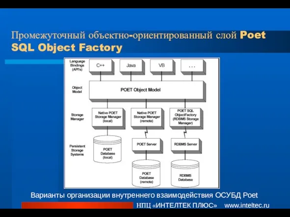 Промежуточный объектно-ориентированный слой Poet SQL Object Factory НПЦ «ИНТЕЛТЕК ПЛЮС» www.inteltec.ru Варианты