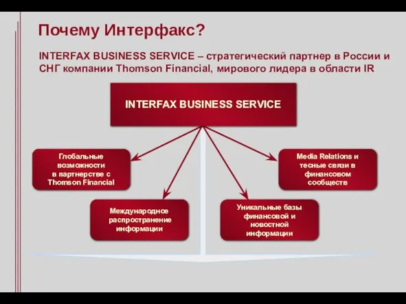 Глобальные возможности в партнерстве с Thomson Financial Уникальные базы финансовой и новостной