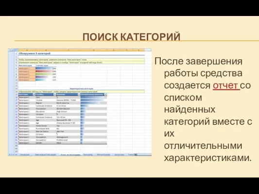 ПОИСК КАТЕГОРИЙ После завершения работы средства создается отчет со списком найденных категорий