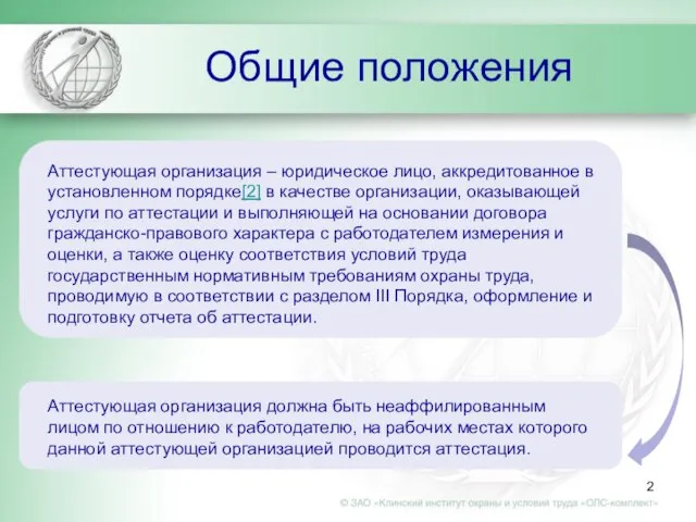 Общие положения Аттестующая организация – юридическое лицо, аккредитованное в установленном порядке[2] в