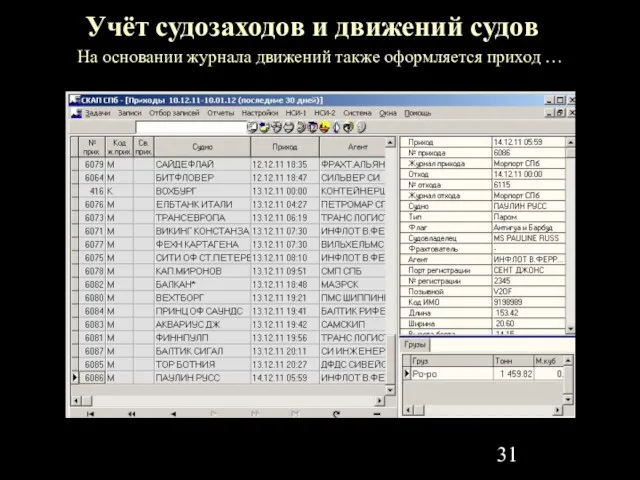 Учёт судозаходов и движений судов На основании журнала движений также оформляется приход …