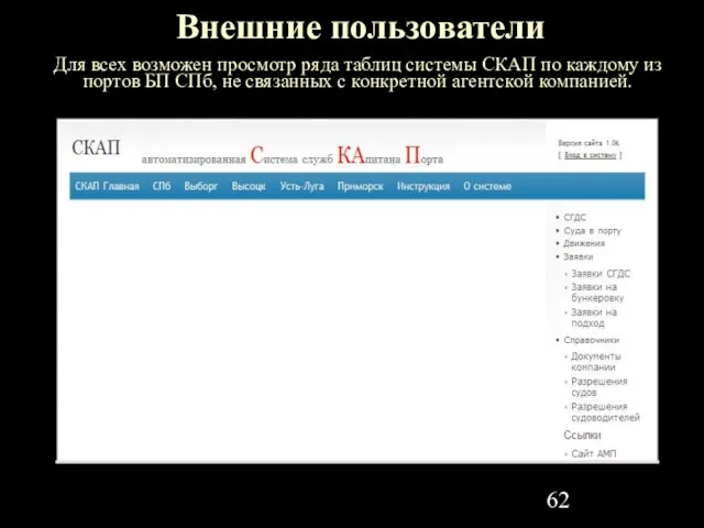 Для всех возможен просмотр ряда таблиц системы СКАП по каждому из портов