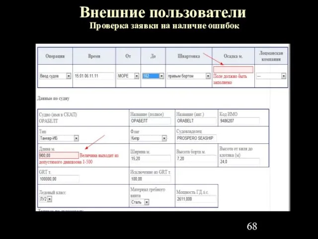 Проверка заявки на наличие ошибок Внешние пользователи