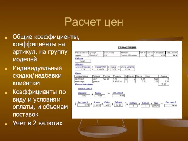 Расчет цен Общие коэффициенты, коэффициенты на артикул, на группу моделей Индивидуальные скидки/надбавки