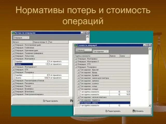 Нормативы потерь и стоимость операций