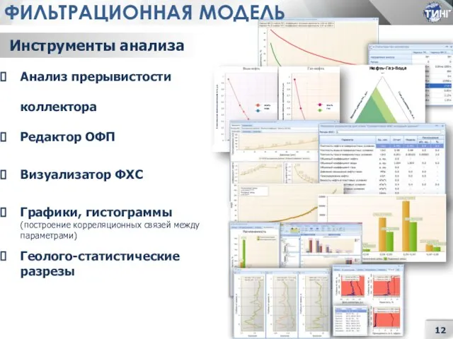 ФИЛЬТРАЦИОННАЯ МОДЕЛЬ Инструменты анализа Анализ прерывистости коллектора Редактор ОФП Визуализатор ФХС Графики,