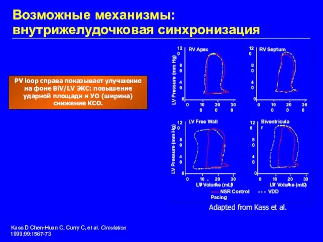 Возможные механизмы: внутрижелудочковая синхронизация Kass D Chen-Huan C, Curry C, et al.