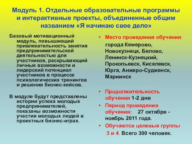 Модуль 1. Отдельные образовательные программы и интерактивные проекты, объединенные общим названием «Я