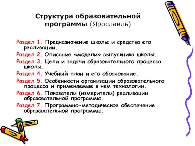 Структура образовательной программы (Ярославль) Раздел 1. Предназначение школы и средства его реализации.