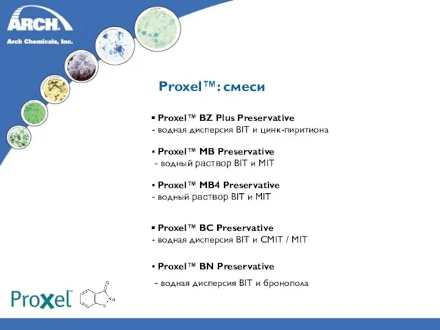 Proxel™: смеси Proxel™ BZ Plus Preservative водная дисперсия BIT и цинк-пиритиона Proxel™