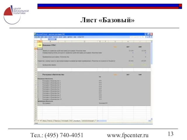 Тел.: (495) 740-4051 www.fpcenter.ru Лист «Базовый»