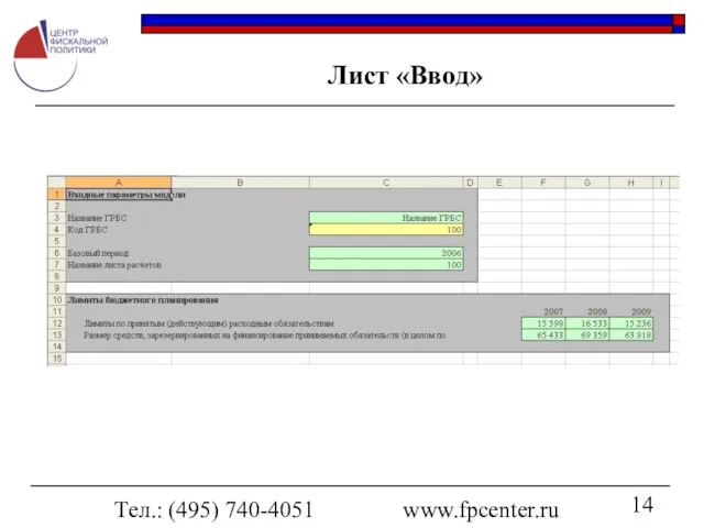 Тел.: (495) 740-4051 www.fpcenter.ru Лист «Ввод»