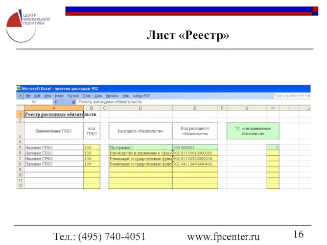 Тел.: (495) 740-4051 www.fpcenter.ru Лист «Реестр»