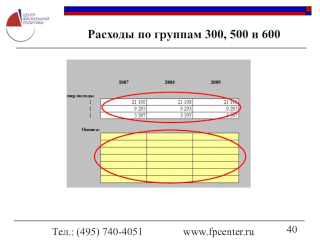 Тел.: (495) 740-4051 www.fpcenter.ru Расходы по группам 300, 500 и 600