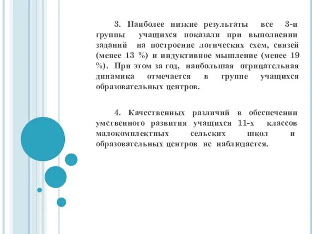 3. Наиболее низкие результаты все 3-и группы учащихся показали при выполнении заданий